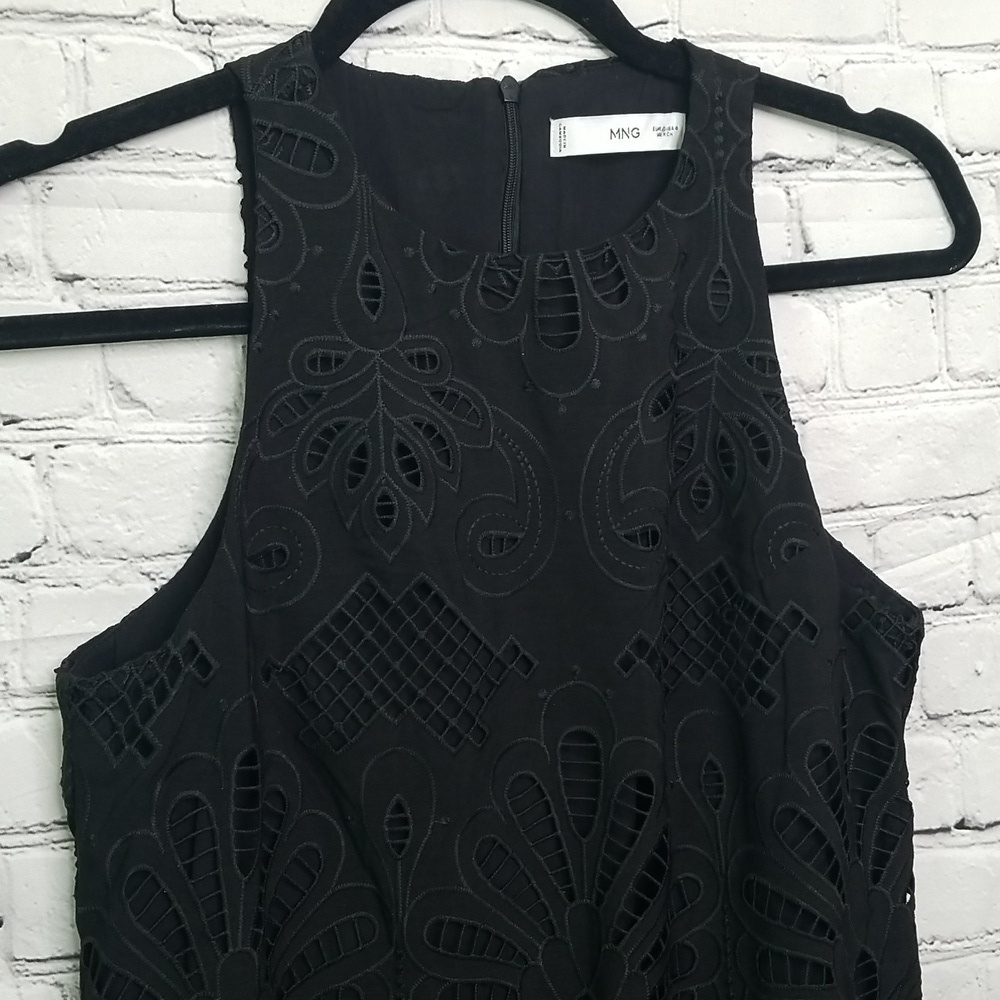 MANGO MNG Black Eyelet Sleeveless Dress Size 4 - Picture 2 of 7